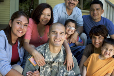 Soldier with family members