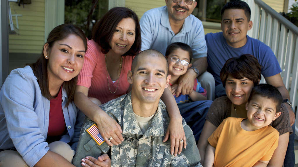 Soldier with family members