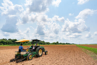 tractor plowing a field